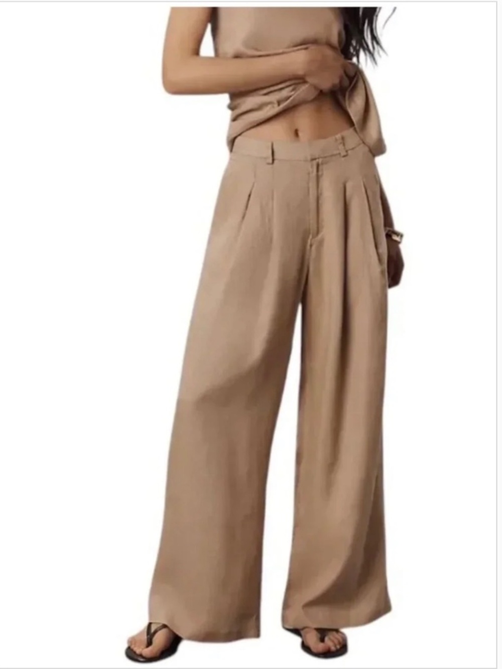 Anthropologie Maeve The Avery Wide Leg Pleated Linen Trousers